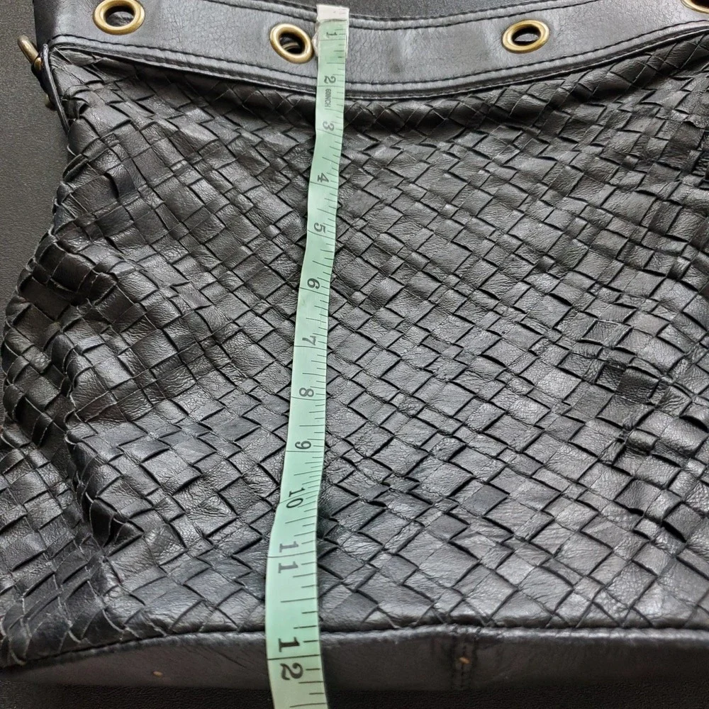 Elliott Lucca Black Leather Braided Bucket Tote Hobo Shoulder Bag Satchel Vtg‎